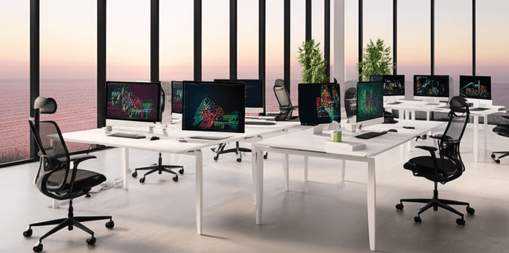 Espace de travail moderne avec ordinateurs
